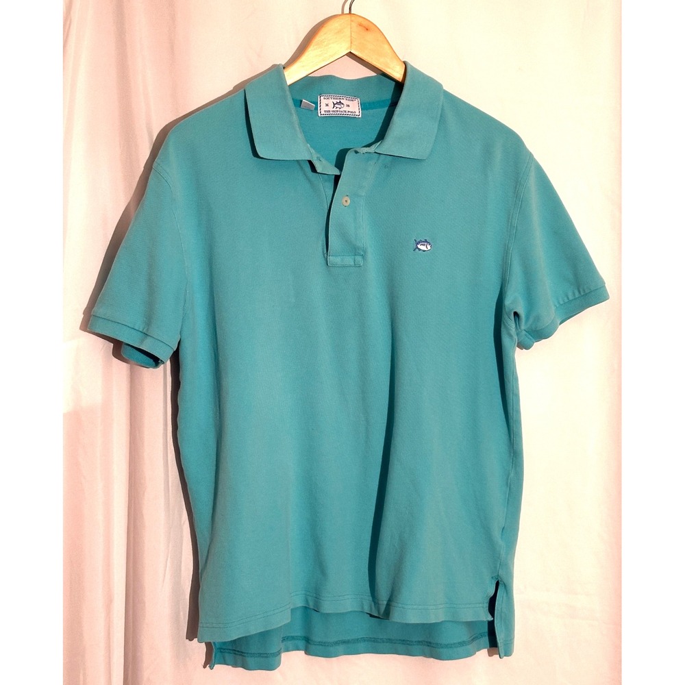 Southern Tide Mens Skipjack Polo Shirt Teal Blue Short Sleeve Size M Medium